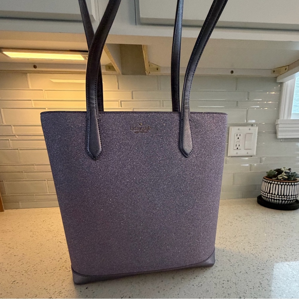 Kate Spade Tinsel Lilac Frost Purple Glitter Shoulder Tote Bag - Picture 13 of 16